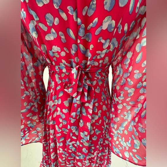 BCBGMaxAzria  Eve Dress 100% Silk  Pink/White Asymmetrical Bishop Sleeves XXS - Picture 7 of 12